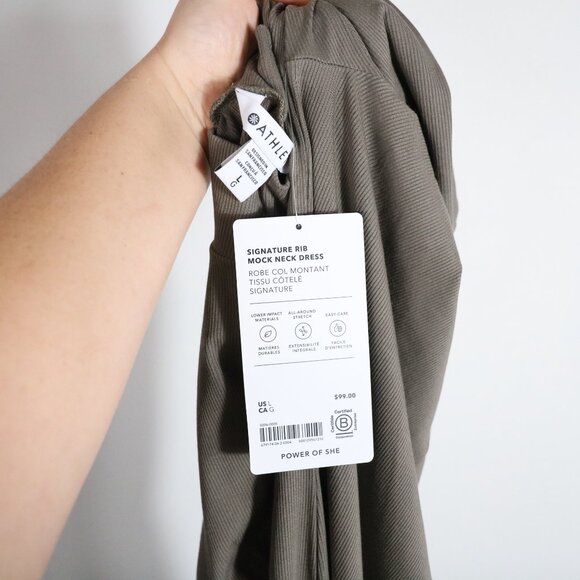 Athleta Signature Rib Mock Neck Dress Women Large Gray Stretch Modal Fitted Midi - Picture 5 of 8